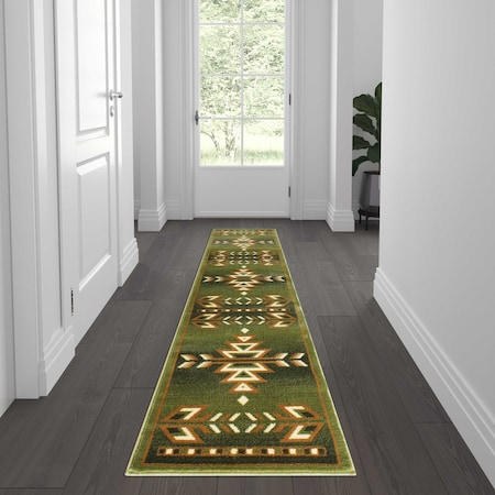 Flash Furniture Green 2 x 7 Southwestern Style Patterned Area Rug OKR-RG1113-27-GN-GG